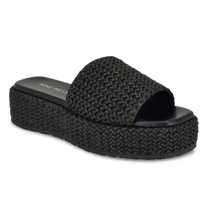 Keziah Flatform Slide Sandals Black Women Nine West Sandals