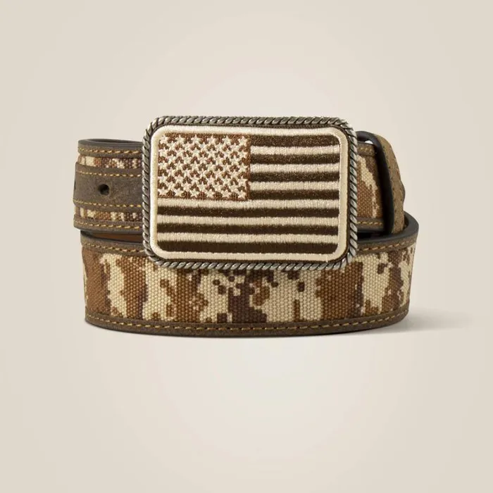 Kids Belts Ariat Flag Buckle Camo Belt Brown