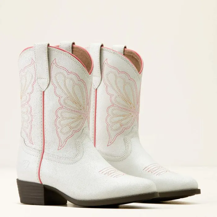 Kids Big Kids039 Footwear Ariat Heritage Butterfly Western Boot Distressed Ivory