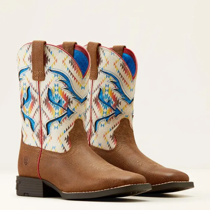 Kids Big Kids039 Footwear Ariat San Angelo VentTEK Western Boot Toasty Tanbright Saddle Blanket Kids Big Kids039 Footwear Ariat San Angelo VentTEK Western Boot Toasty Tanbright Saddle Blanket