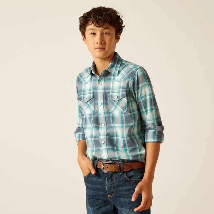 Kids Button Down Shirts Ariat Harrington Retro Fit Shirt Egret