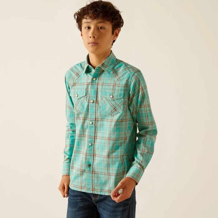Kids Button Down Shirts Ariat Hudsyn Retro Fit Shirt Blue Turquoise