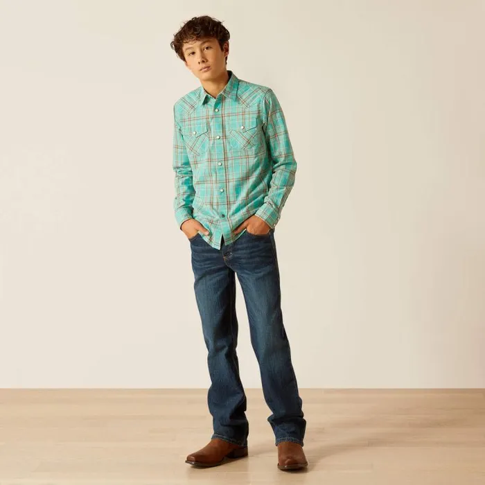 Kids Button Down Shirts Ariat Hudsyn Retro Fit Shirt Blue Turquoise