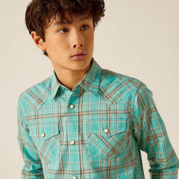 Kids Button Down Shirts Ariat Hudsyn Retro Fit Shirt Blue Turquoise