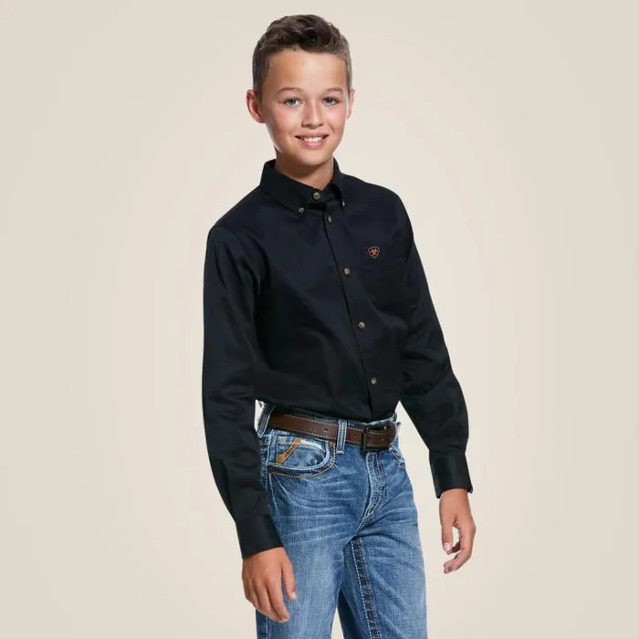 Kids Button Down Shirts Ariat Solid Twill Classic Fit Shirt Black