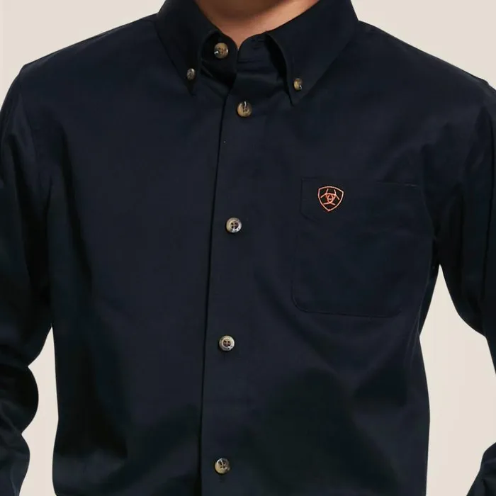 Kids Button Down Shirts Ariat Solid Twill Classic Fit Shirt Black