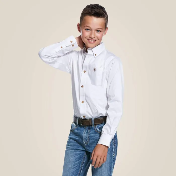 Kids Button Down Shirts Ariat Solid Twill Classic Fit Shirt White