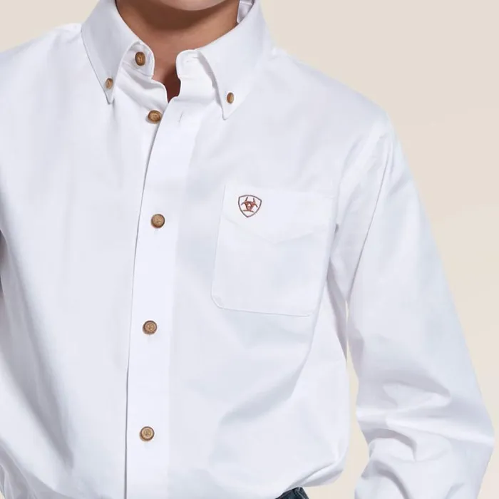 Kids Button Down Shirts Ariat Solid Twill Classic Fit Shirt White