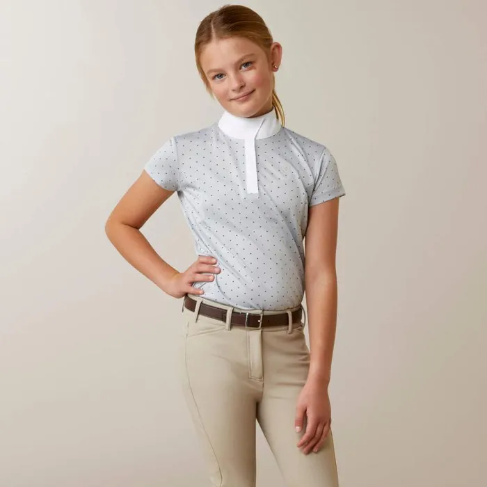 Kids English Riding Clothing Ariat Aptos Show Shirt Pearl Grey Dot
