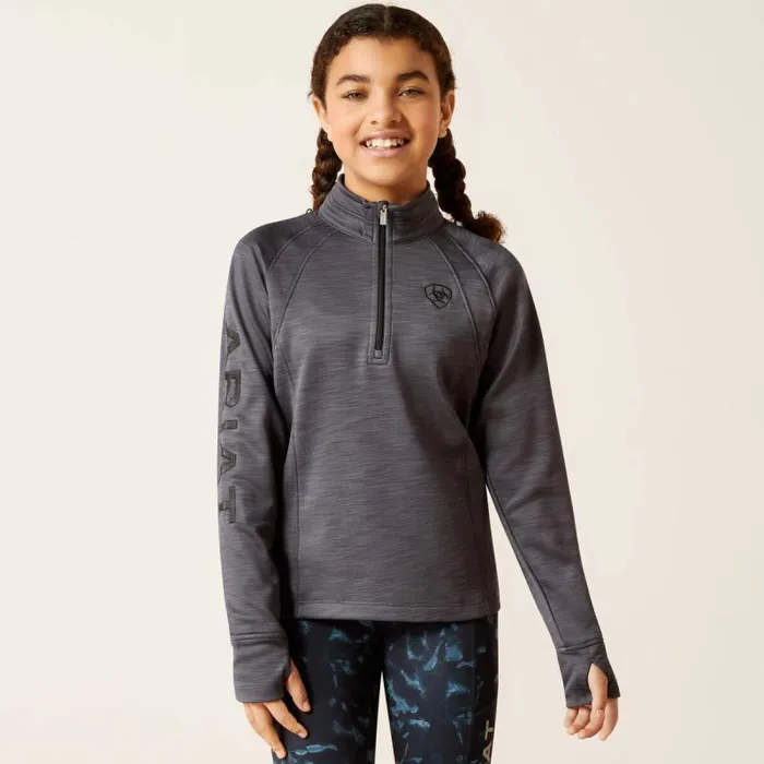 Kids English Riding Clothing Ariat TEK Team 12 Zip Sweatshirt Ebony Grey