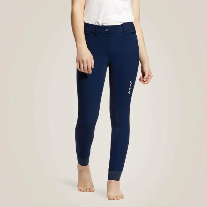 Kids English Riding Clothing Ariat Tri Factor Grip Knee Patch Breech Navy