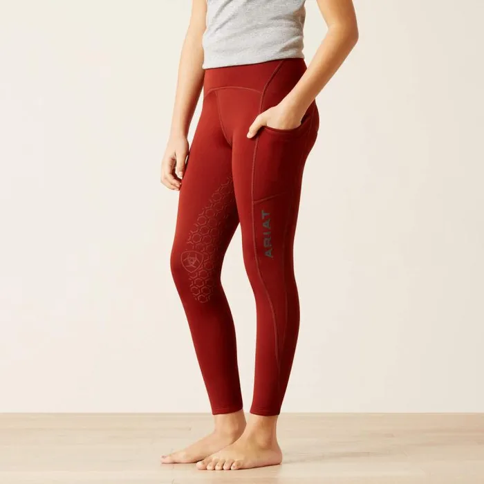 Kids English Riding Clothing Ariat Venture Thermal Half Grip Tight Fired Brick