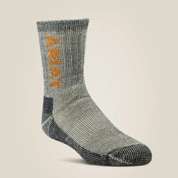 Kids Socks Ariat Wool Crew Sock 2 Pair Pack Grey