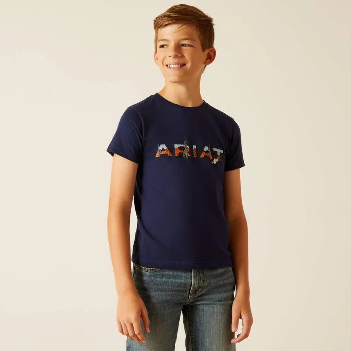 Kids TShirts and Polos Ariat Ariat Logo SW Landscape TShirt Dark Navy