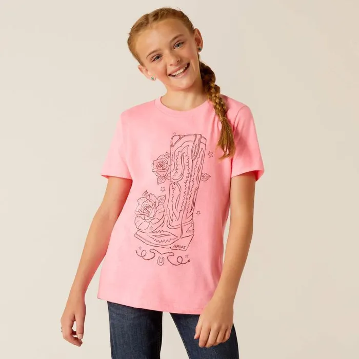 Kids TShirts and Polos Ariat Ariat Tall Boot TShirt Pink Ice