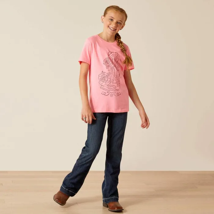 Kids TShirts and Polos Ariat Ariat Tall Boot TShirt Pink Ice