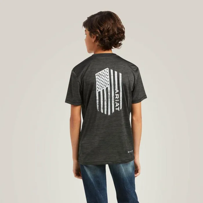 Kids TShirts and Polos Ariat Charger Vertical Flag Tee Charcoal