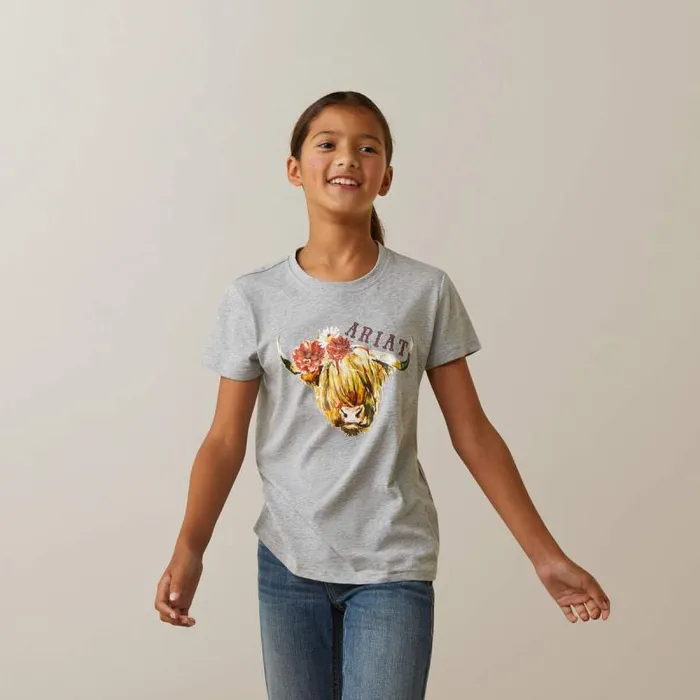 Kids TShirts and Polos Ariat Highlander Rose Heather Grey