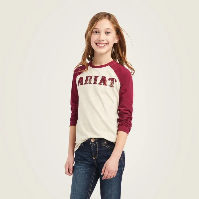 Kids TShirts and Polos Ariat REAL Zuma Baseball Shirt Oatmeal Heather