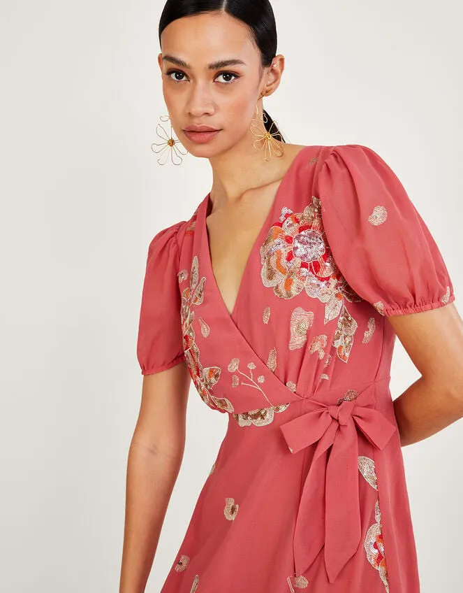Kira Embellished Wrap Dress In Recycled Polyester Pink Women Monsoon Occasionwear