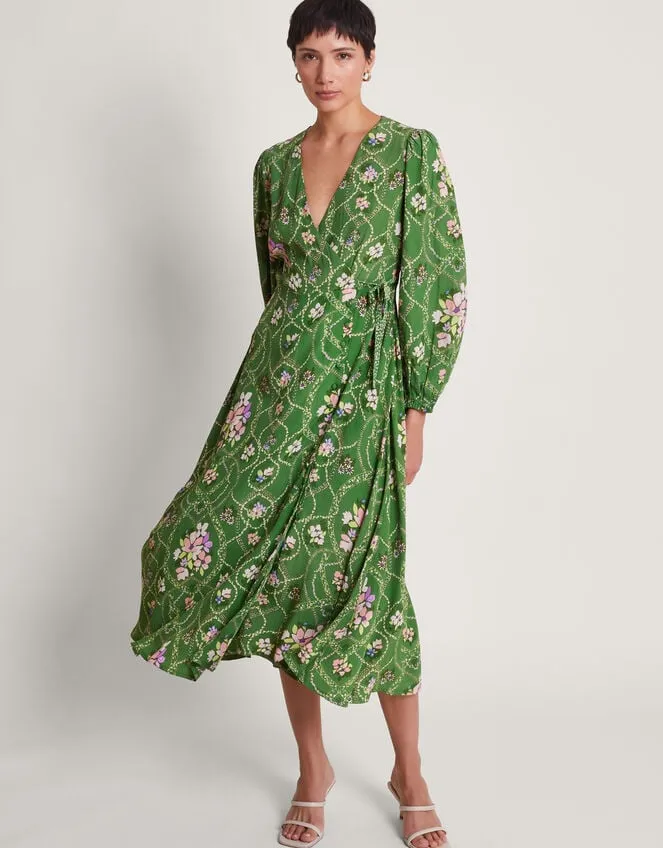 Kira Wrap Dress Green Women Monsoon Occasionwear