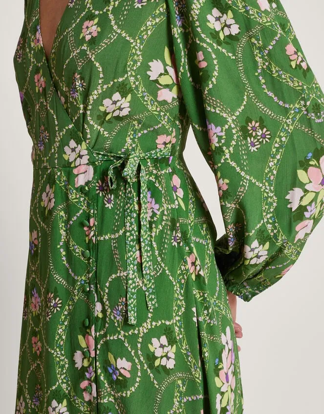 Kira Wrap Dress Green Women Monsoon Occasionwear