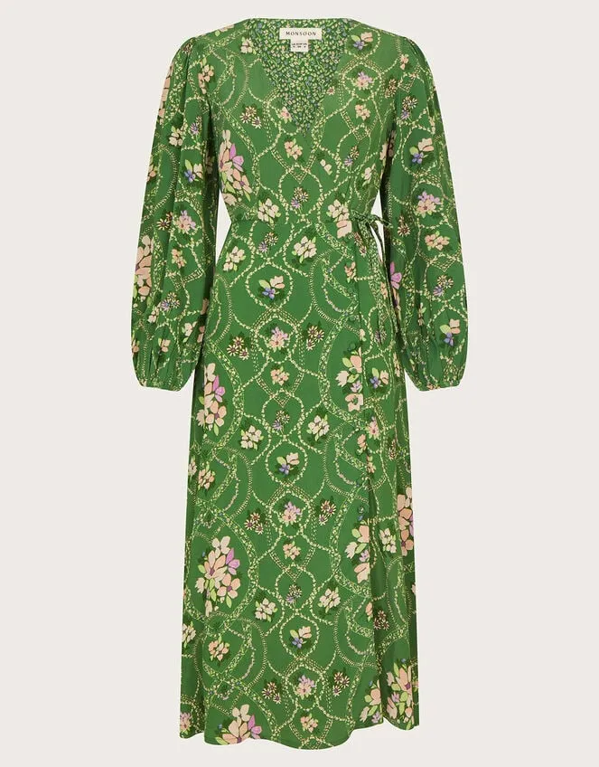Kira Wrap Dress Green Women Monsoon Occasionwear