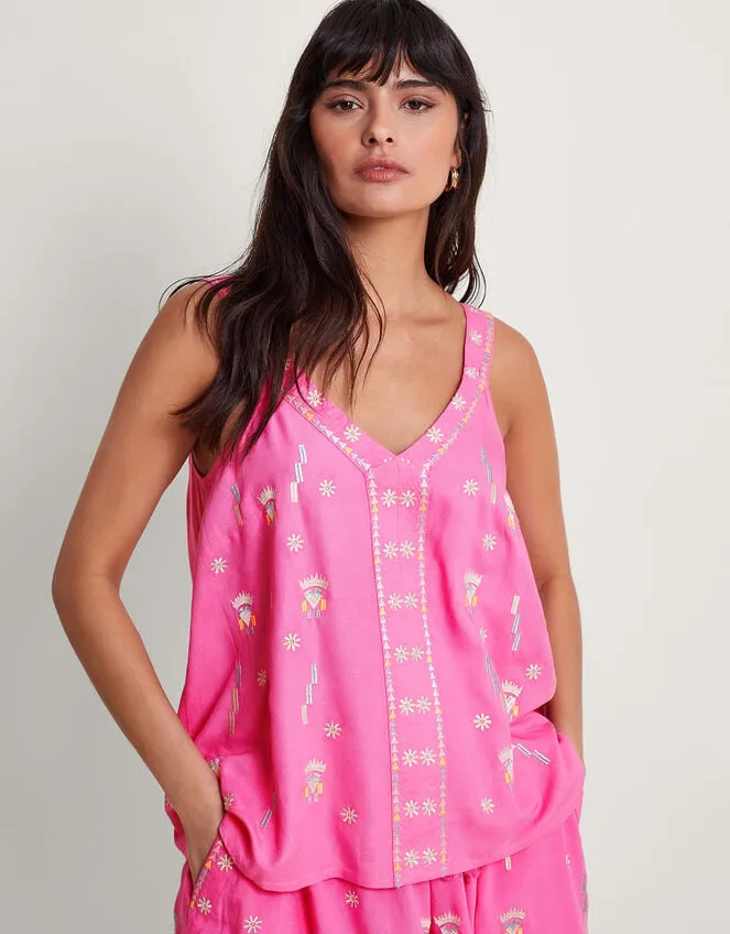 Kiran Embroidered Cami Pink Women Monsoon Tops and Blouses