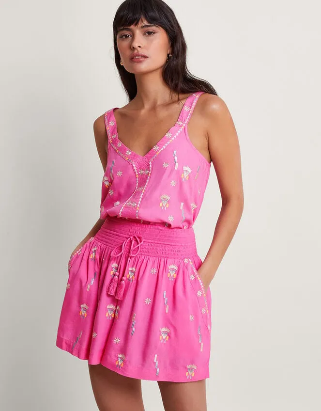 Kiran Embroidered Cami Pink Women Monsoon Tops and Blouses