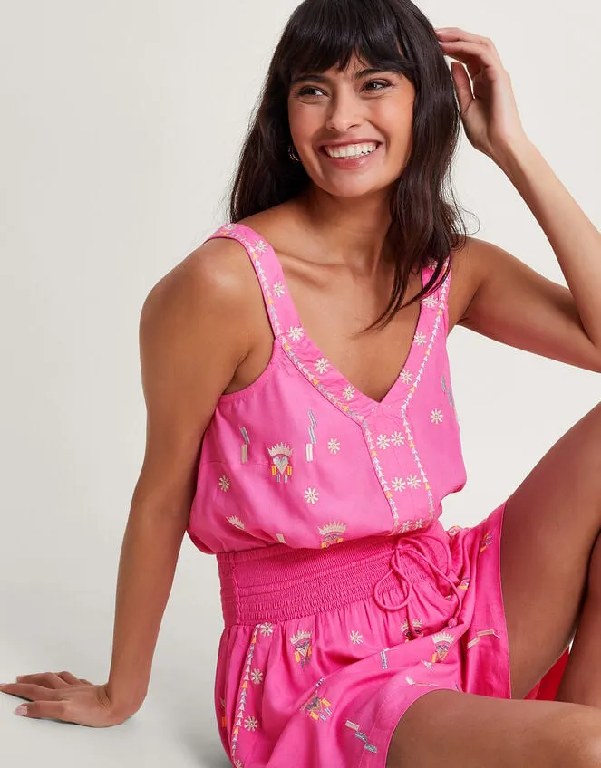 Kiran Embroidered Cami Pink Women Monsoon Tops and Blouses