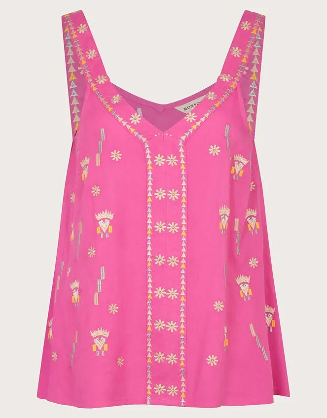 Kiran Embroidered Cami Pink Women Monsoon Tops and Blouses