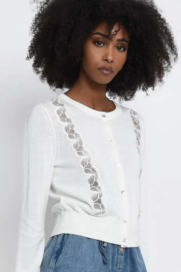 Knitted Cardigan With Lace Band OFFWHITE Women Molly Bracken Cardigans