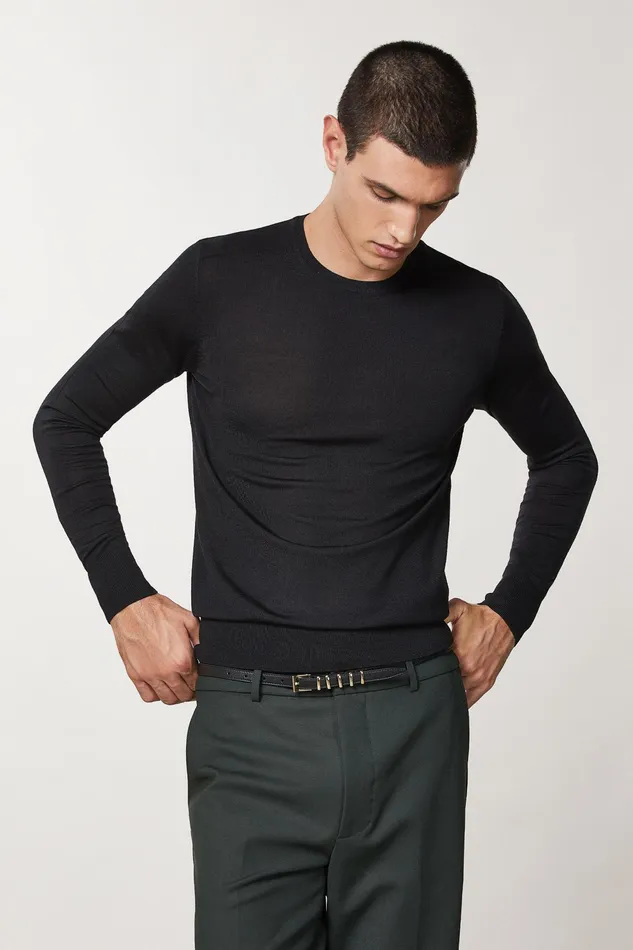 Knitwear Men Patrizia Pepe Slim Fit Wool Sweater Nero Vinile