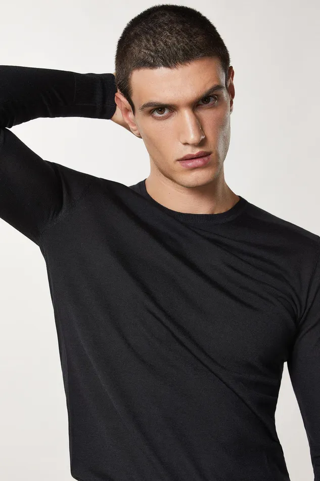 Knitwear Men Patrizia Pepe Slim Fit Wool Sweater Nero Vinile