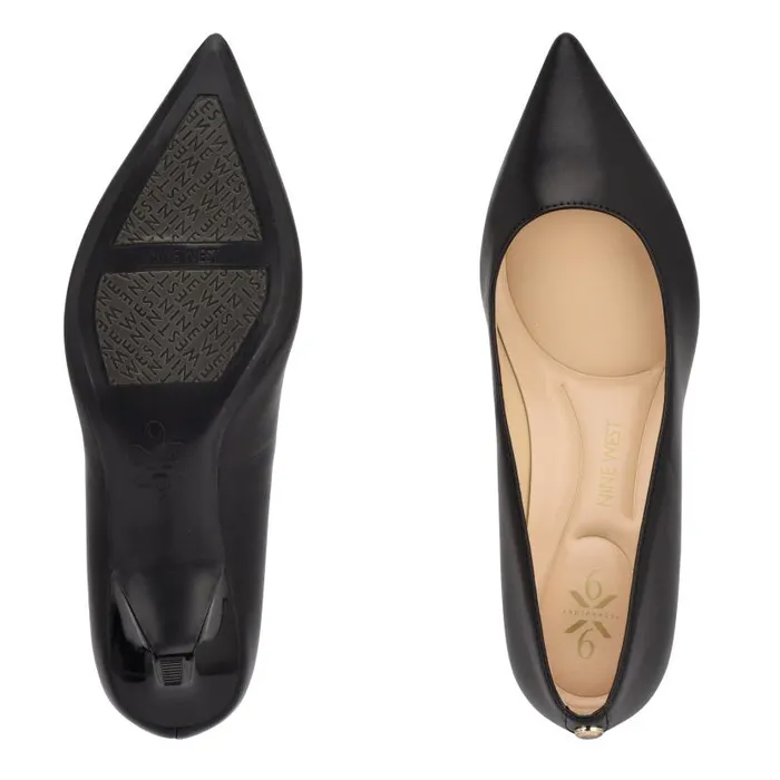 Kuna 92159 Pointy Toe Pumps Black Leather Women Nine West Heels
