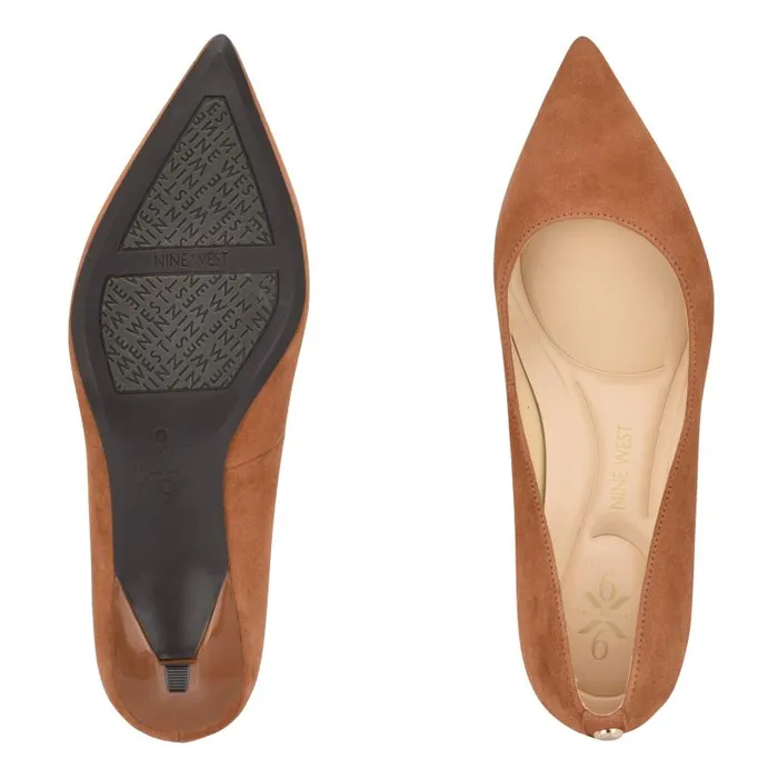 Kuna 92159 Pointy Toe Pumps Cognac Suede Women Nine West Heels