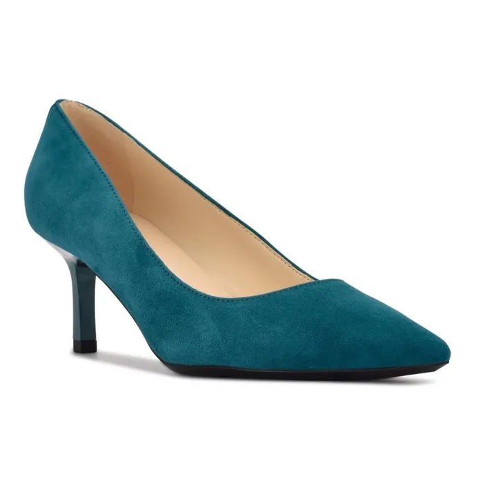 Kuna 92159 Pointy Toe Pumps Teal Suede Women Nine West Heels