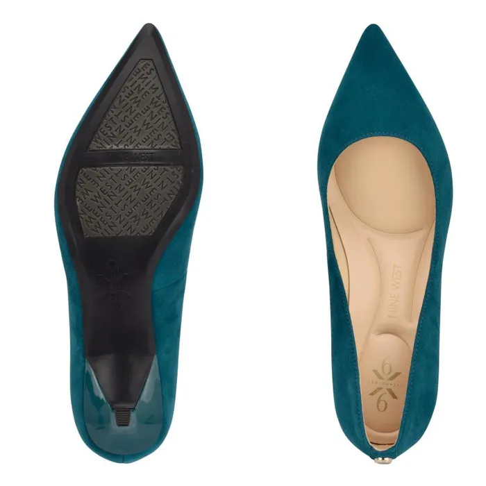 Kuna 92159 Pointy Toe Pumps Teal Suede Women Nine West Heels