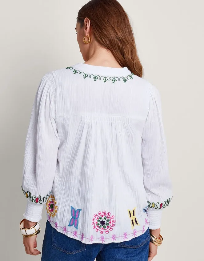 La Galeria Elefante HandEmbroidered Blouse White Women Monsoon Tops and Blouses
