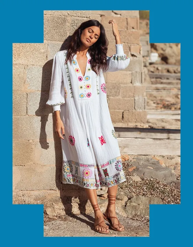 La Galeria Elefante HandEmbroidered Dress White Women Monsoon Dresses