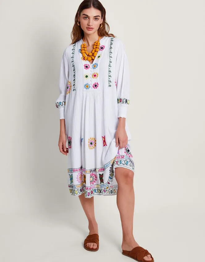 La Galeria Elefante HandEmbroidered Dress White Women Monsoon Dresses