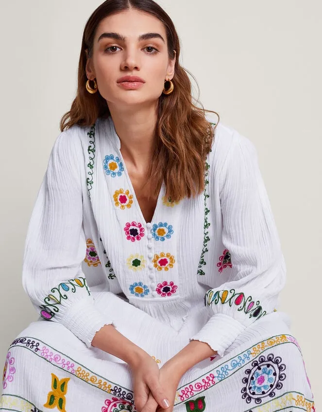 La Galeria Elefante HandEmbroidered Dress White Women Monsoon Dresses