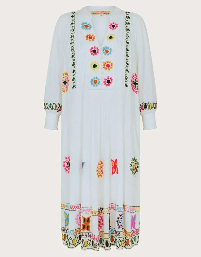 La Galeria Elefante HandEmbroidered Dress White Women Monsoon Dresses