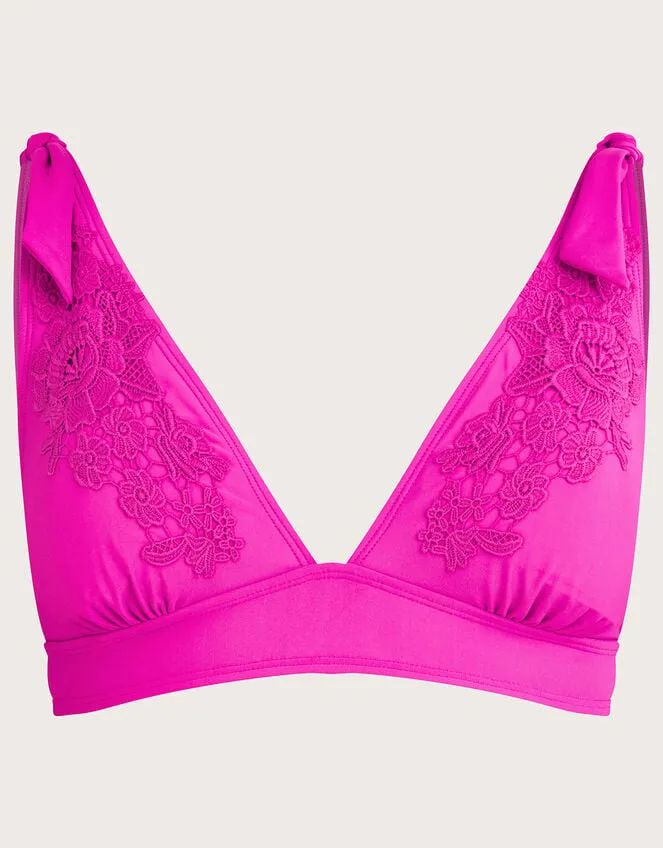 Lace Trim Bikini Top With Recycled Polyester Pink Women Monsoon Tops and Blouses