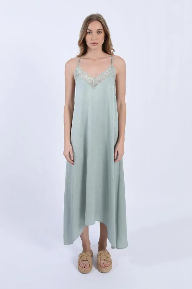 Lace Trim Nightgown GREEN Women Molly Bracken Loungewear