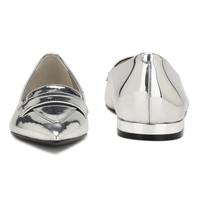 Lallin Pointy Toe Loafers Silver Mirror Metallic Women Nine West Flats and Loafers