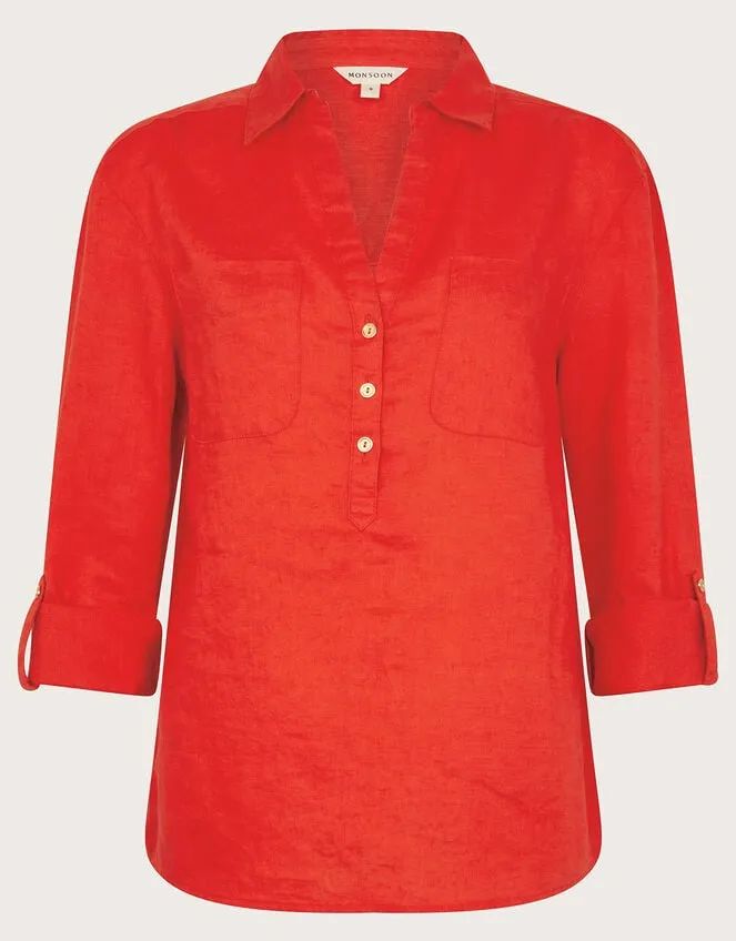 Layla Pocket Linen Top Orange Women Monsoon Tops and Blouses