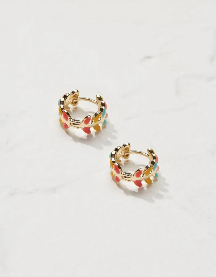 Leaf Huggy Hoop Earrings Multi Women FatFace Jewellery