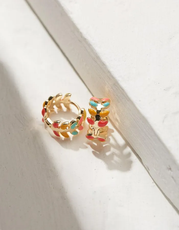 Leaf Huggy Hoop Earrings Multi Women FatFace Jewellery