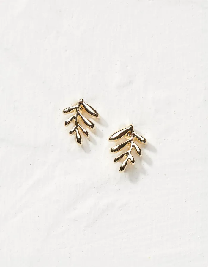 Leaf Stud Earrings Gold Women FatFace Jewellery